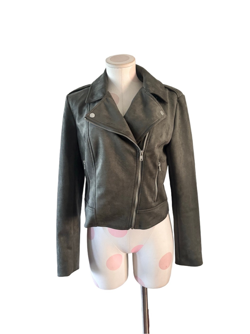 Olive Sage Faux Suede Moto Jacket – BB Dakota Steve Madden – M - Picture 2 of 8